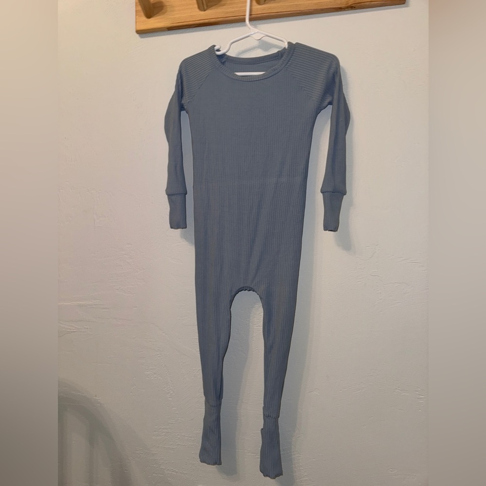 Blue Ribbed Crescent Zippy Bamboo Little Sleepies Pajama One Piece 18-24 - Picture 4 of 8